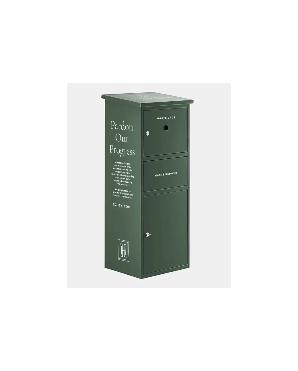 Campbell Custom Homes branded dog waste station